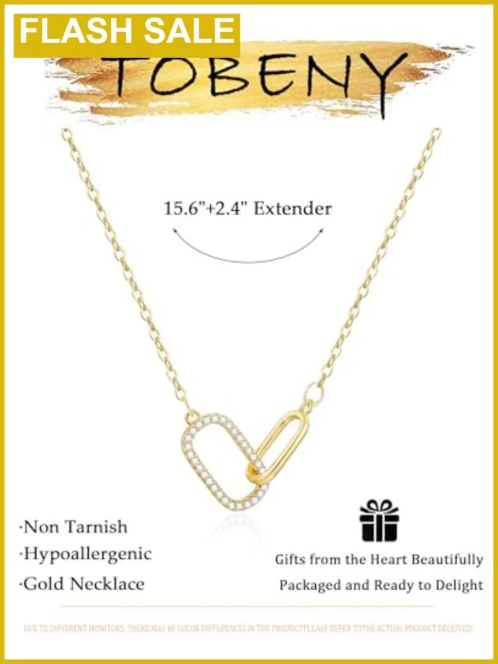 14k Gold Plated Paperclip Necklace with Lobster Clasp and 2.4 Inch Extension